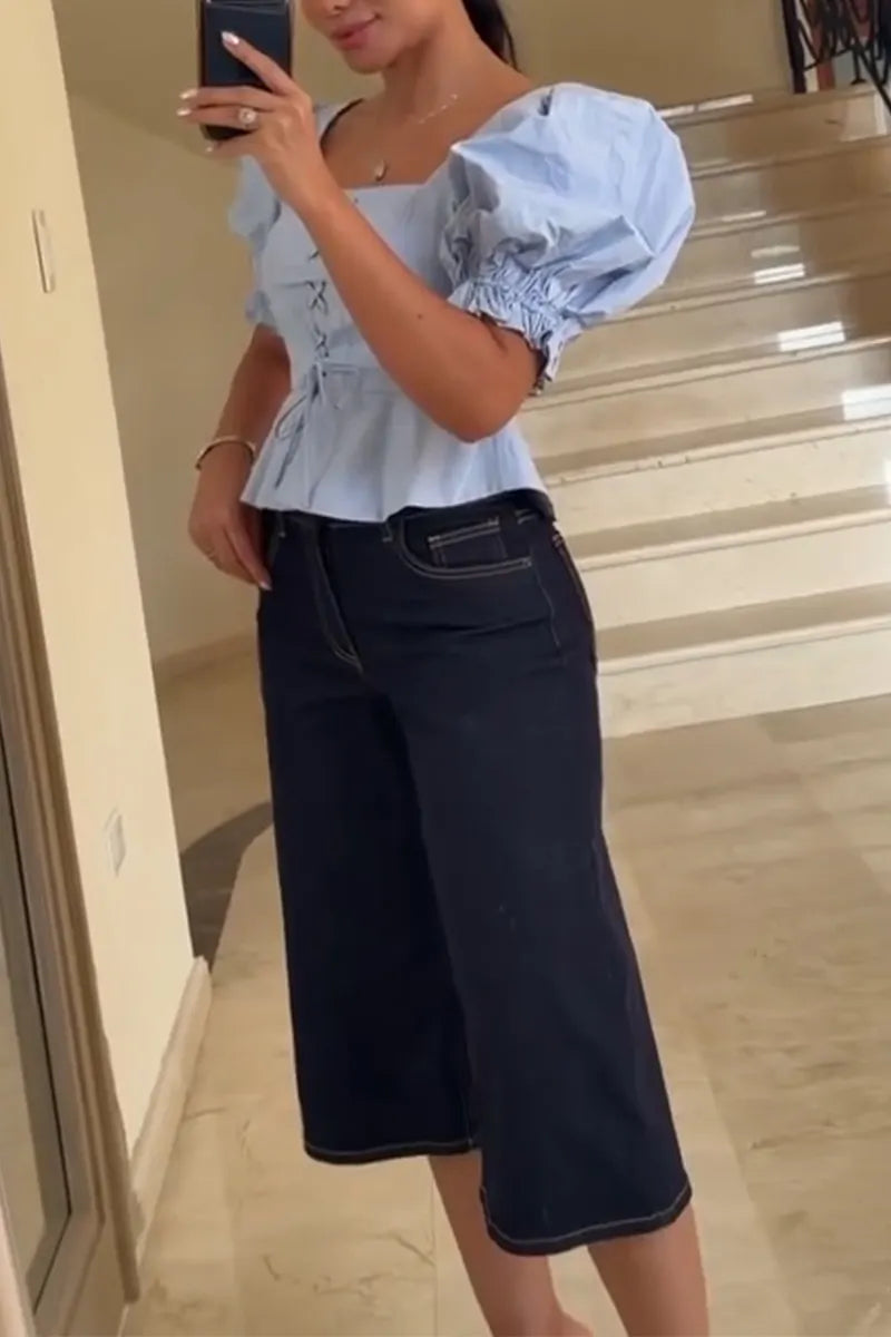 Women's Washed Denim Casual Cropped Pants