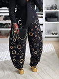 Women's Multi-hole Eyelet Fashion Curved Trousers