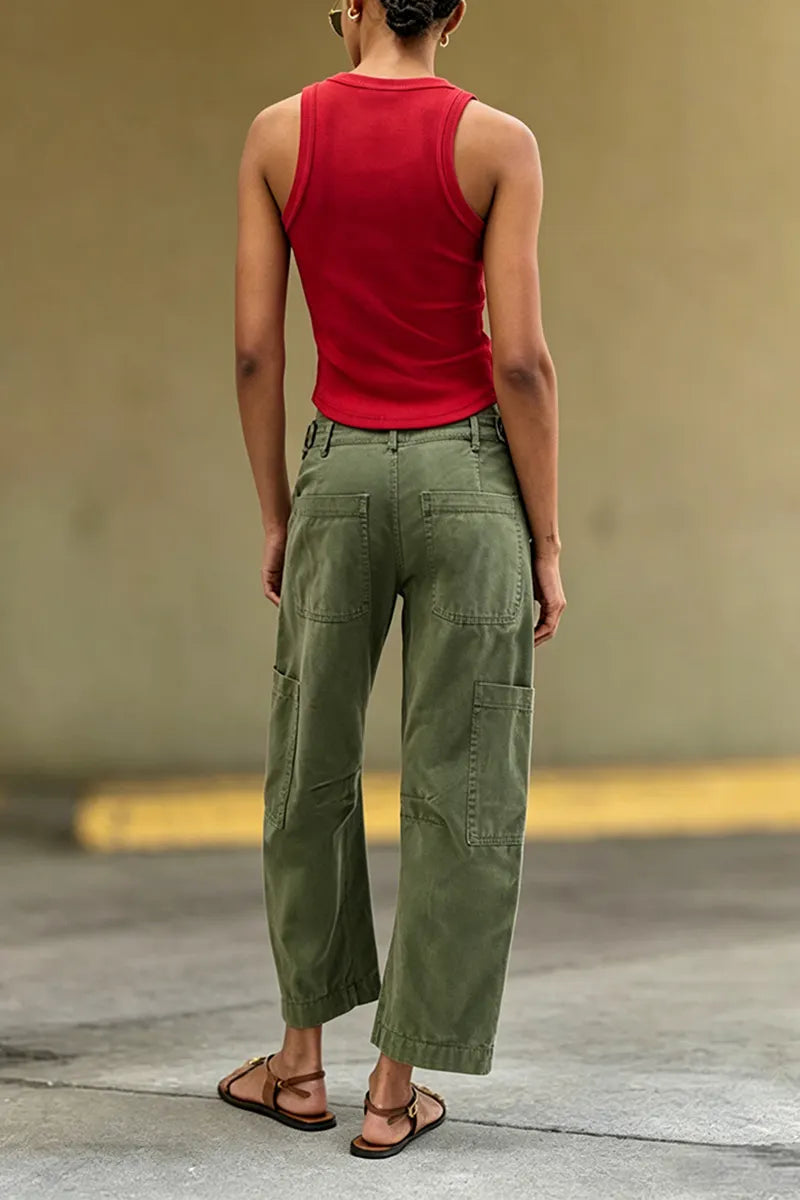 Women's Casual Versatile Waist Drawstring Trim Barrel Jeans