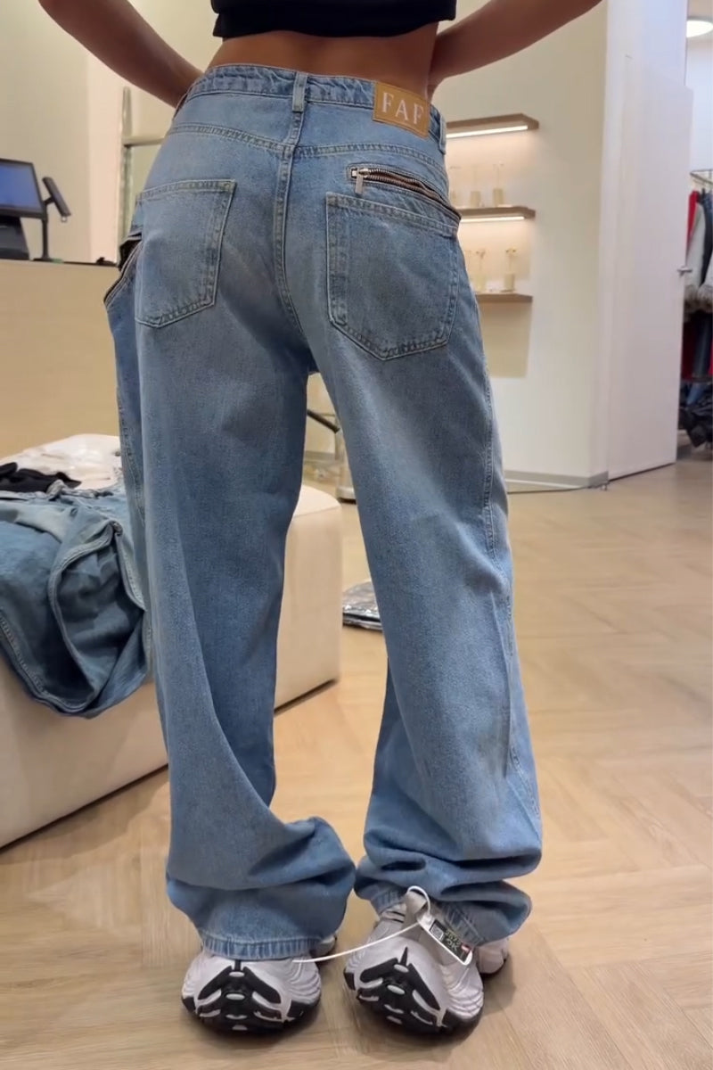 Women's Washed Water Zipper Splicing Casual Wide Leg Jeans