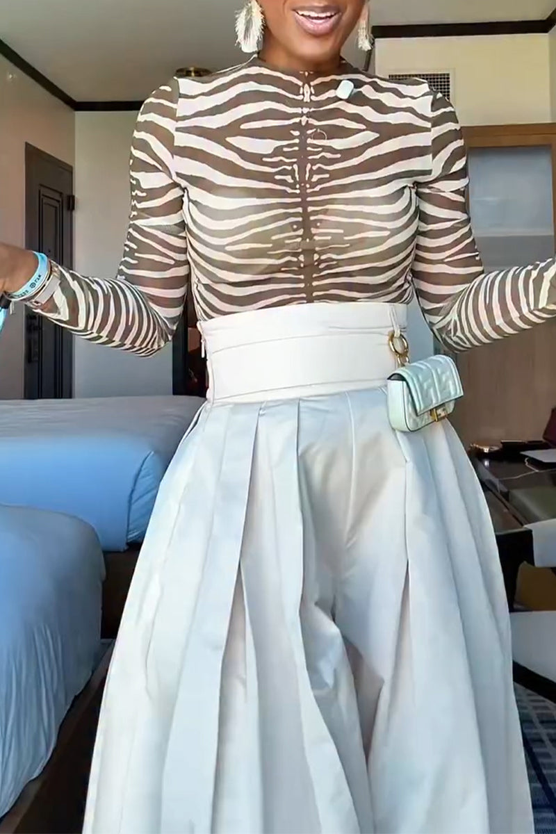 Women's Fashion Zebra Print Top or Oversized Wide Leg Pants