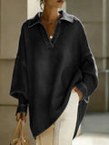 Buttoned Solid Color Long Sleeves Loose Lapel Blouses&Shirts Tops