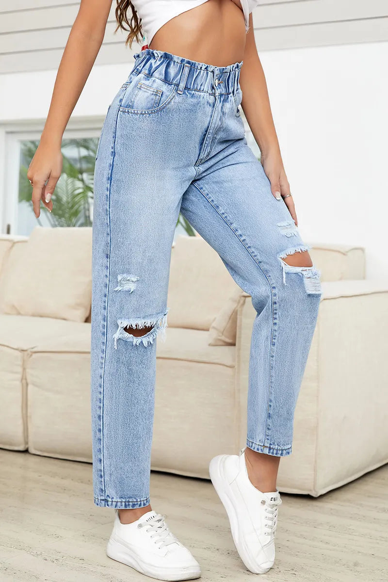 Women's Classic Slimming Ripped Straight-Leg Jeans