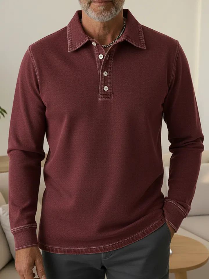 Casual Loose-fitting Polo Button-up Denim Sweatshirt