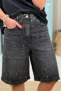 Women's Rhinestone Casual Straight Leg Denim Shorts