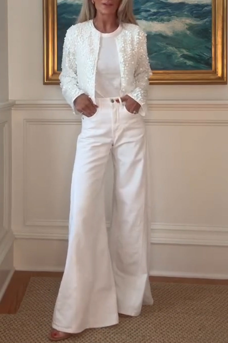 Women's Elegant Temperament Sequined Cardigan or Flared Pants