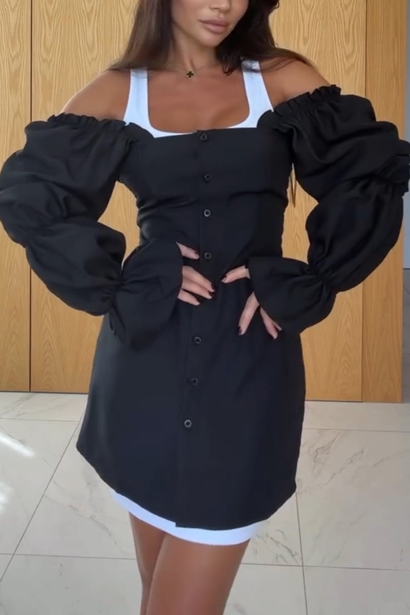 Women's Square Collar Inner Dress or Elegant Casual One-piece Breasted Dress