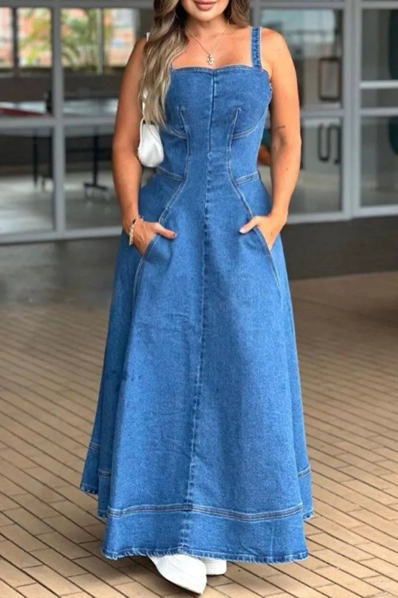 Women's Casual Utility Slant Pocket Denim Cami Dress