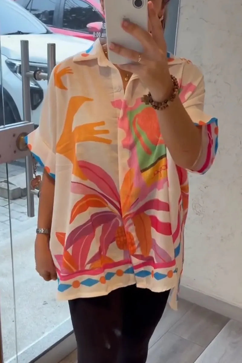 Women Collar Printed Loose Casual Top