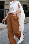Women's Round Neck Patchwork Tassel Top or Rivet Patchwork Wide Leg Pants