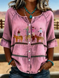 Women's Retro Cowboy Casual Hollow-out Denim Shirt
