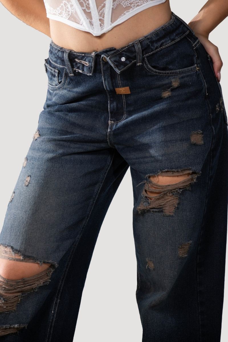 Women's Ripped Laundry Casual Wide Leg Jeans