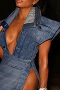 Ladies' Fashionable Casual Denim Short Top And Mini Skirt
