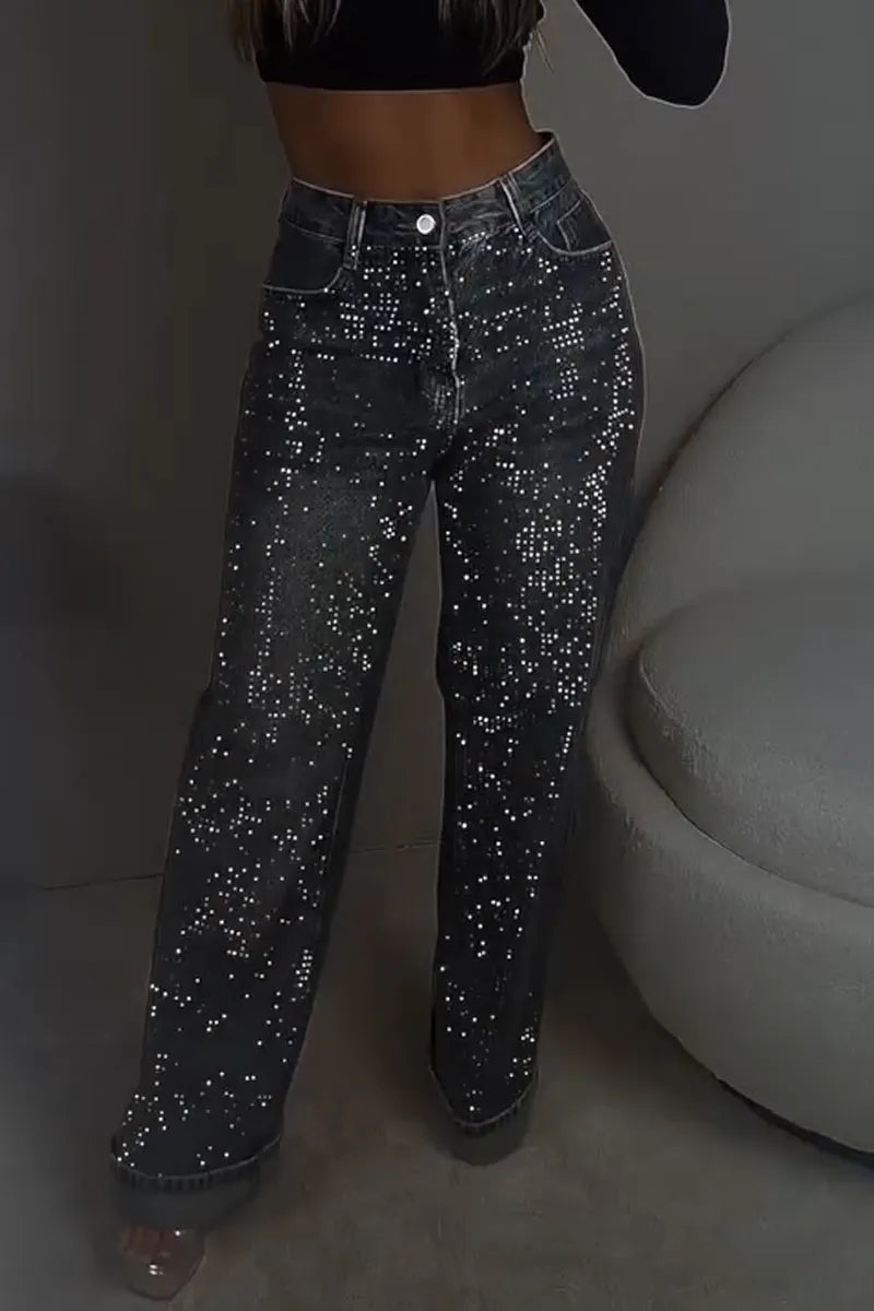 Women's Rhinestone Shiny Casual Jeans