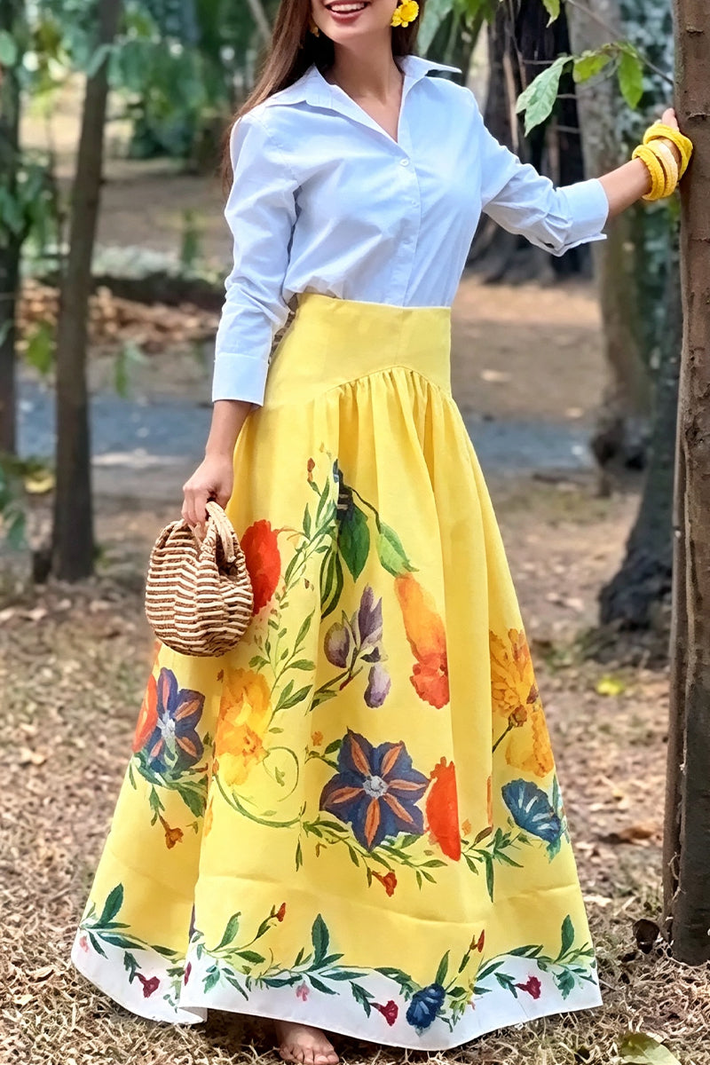 Women's Elegant Casual Collar Shirt or Printed Patchwork Skirt