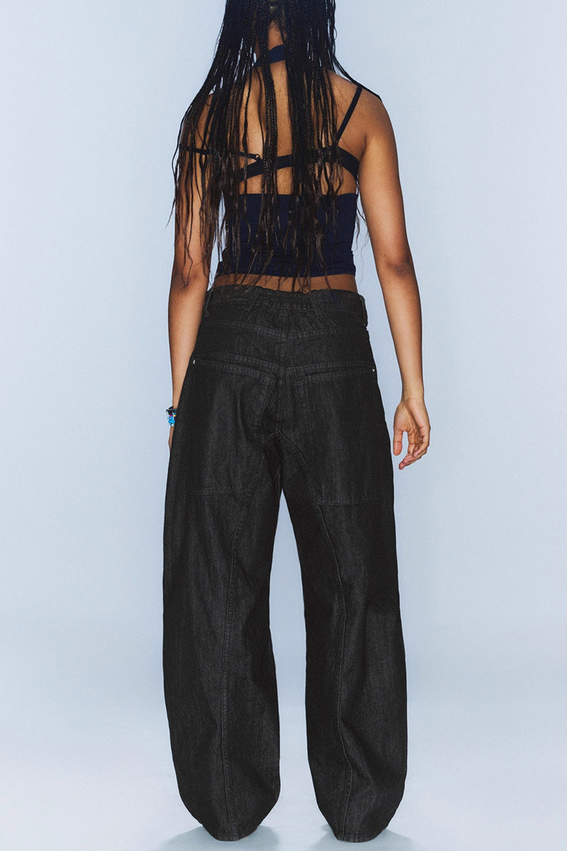 Women's Distressed Washed Baggy Jeans With Curved Hem