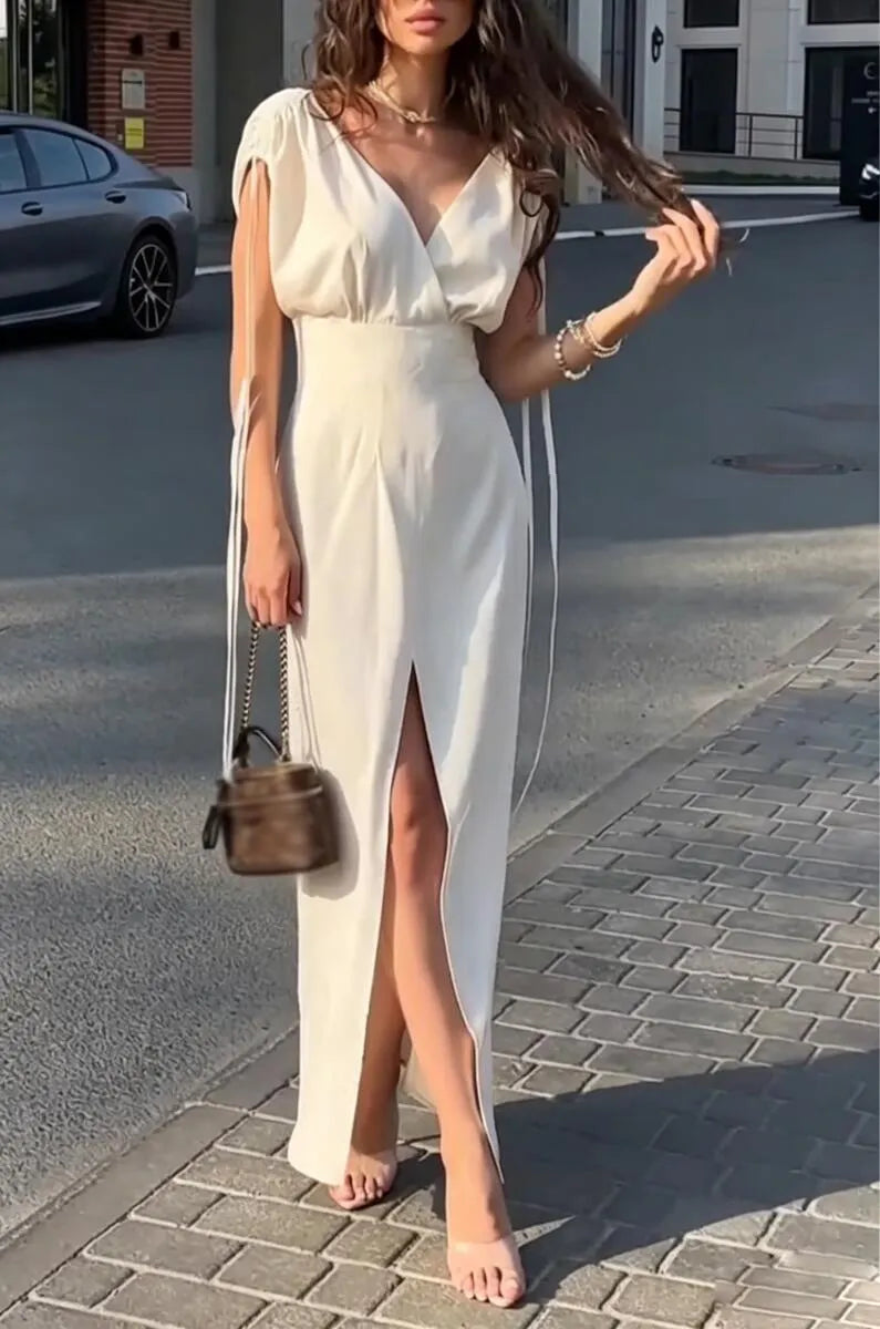 Women's V-neck Split Solid Color Elegant Casual Dress