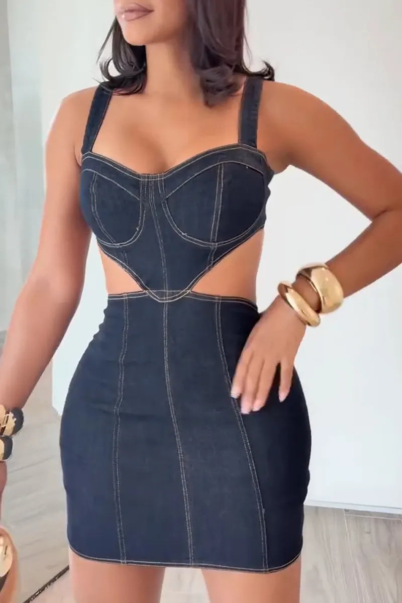 Women's Fashion Backless Slim Fit Denim Mini Dress