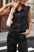Women's Washed Denim Button-Down Collar Top + Jeans Sets
