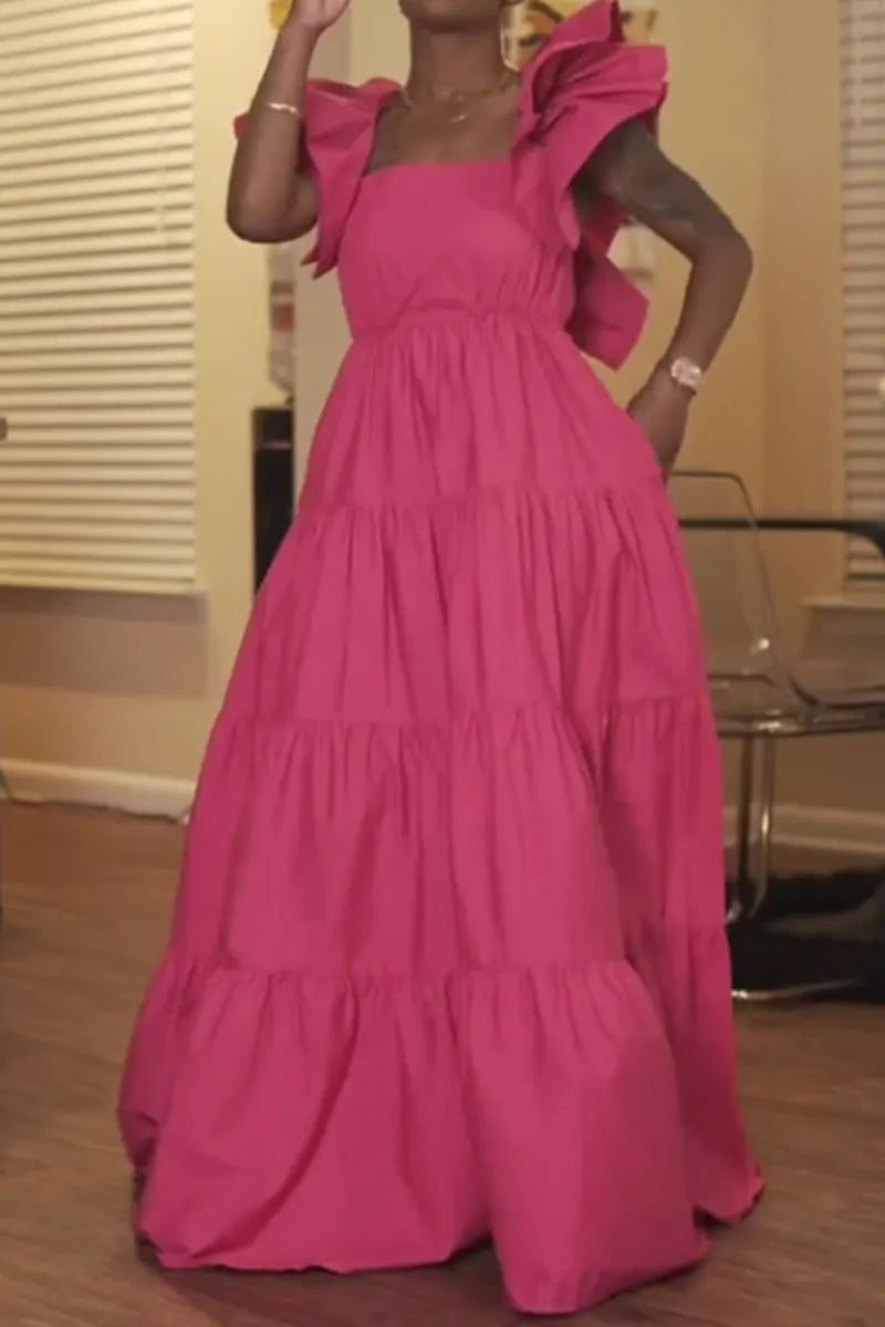 Women's Long Party Dress with Puff Sleeves
