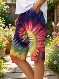 Ethnicity Colorful Tie Dye Women's Art Print Casual Cotton Denim Pants