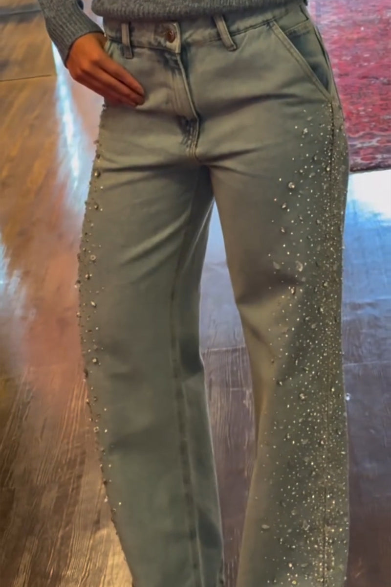 Women's Bestseller Fashion Rhinestone Trim Jeans