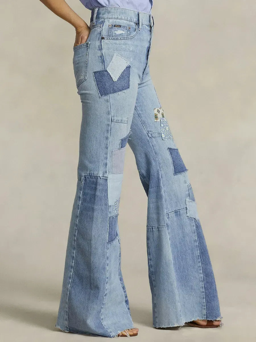 Women's Vintage Pattern Art Print Casual Cotton Denim Jeans