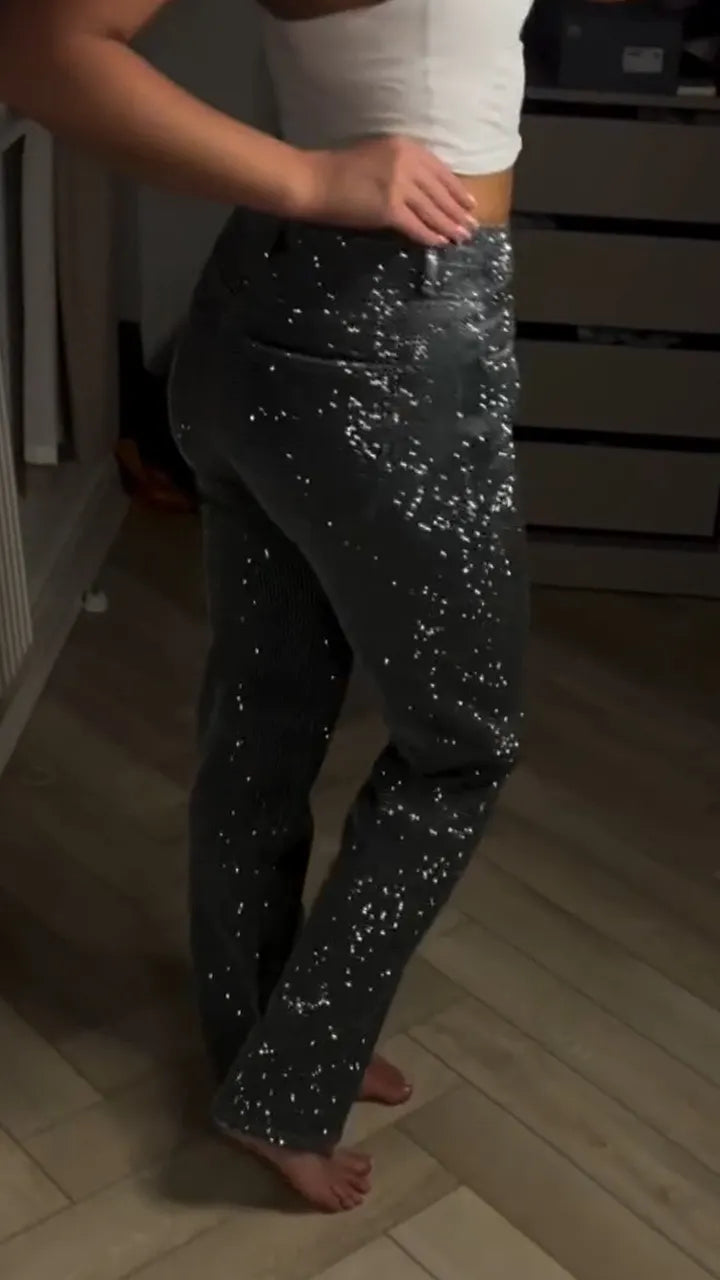 Women Hot Rhinestone Sparkling Casual Jeans
