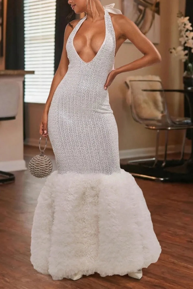 Women's Elegant Shiny Mermaid Hem Maxi Dress