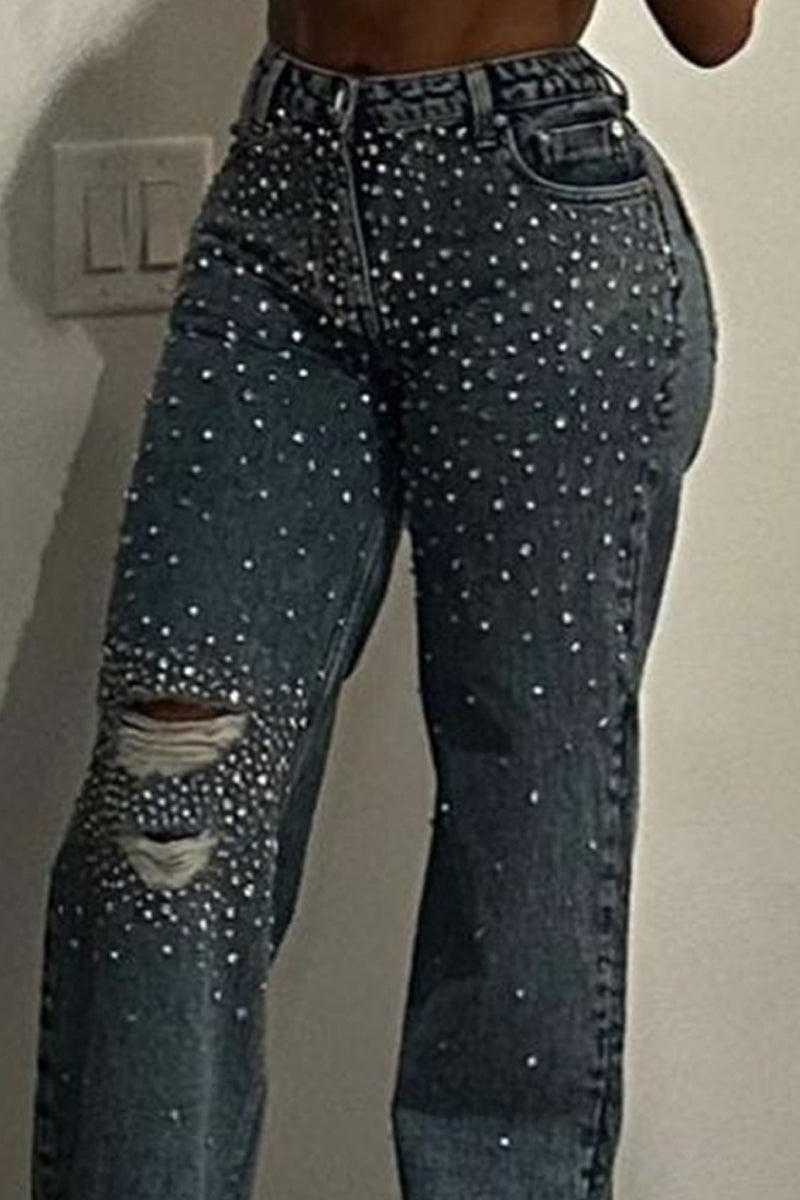 Ladies' Hot Selling Casual Rhinestone Flared Jeans
