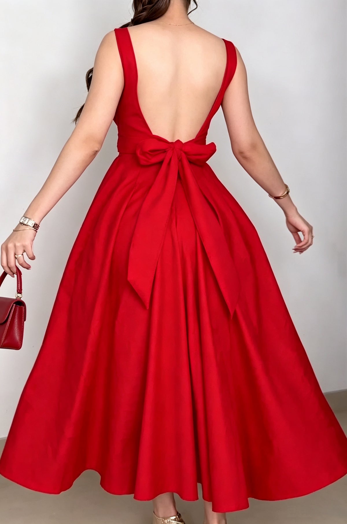 Women's Elegant Bow Lace-Up A-Line Midi Dress