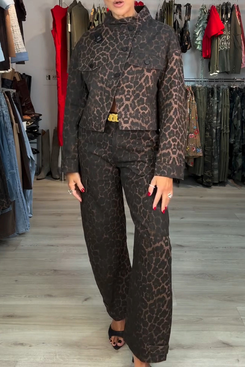 Women's Casual Leopard Loose Jacket or Cargo Pants