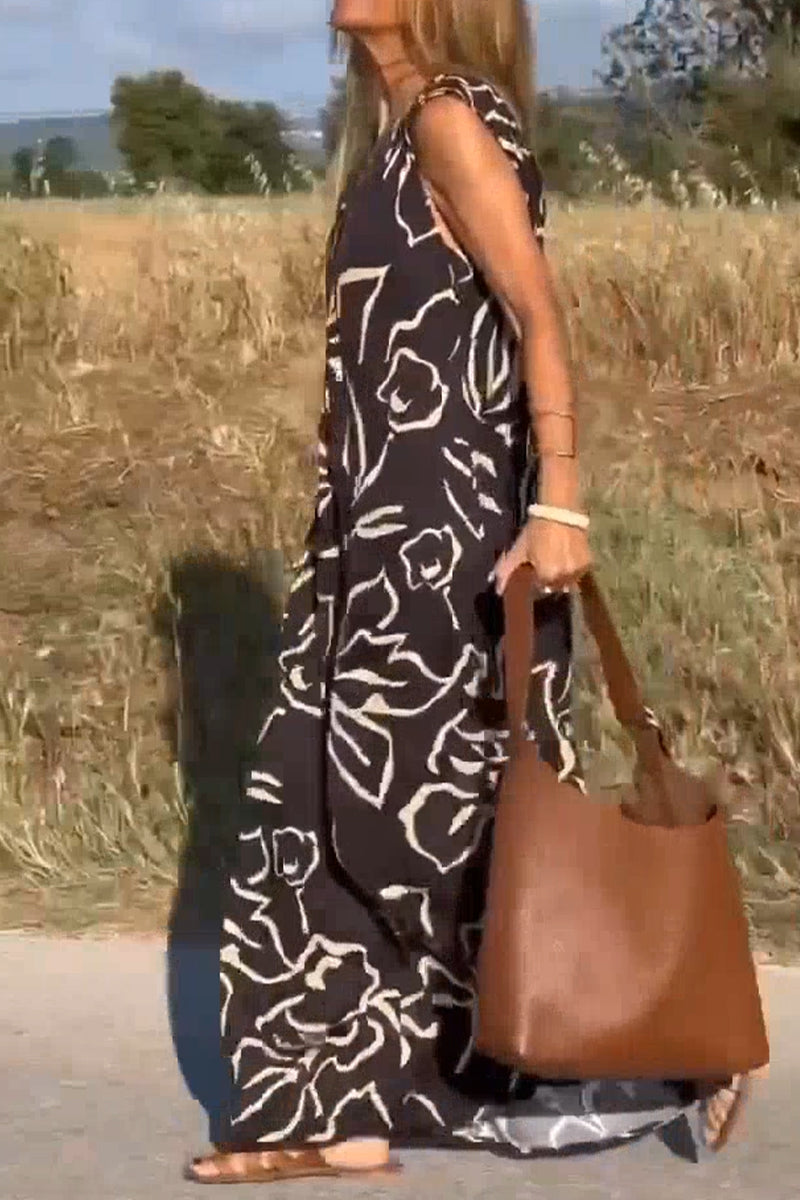 Women's V-neck Sleeveless Printed Loose Casual Dress