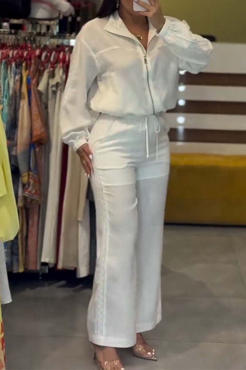 Women's Collar Zipper Jacket+ Pants Casual Set