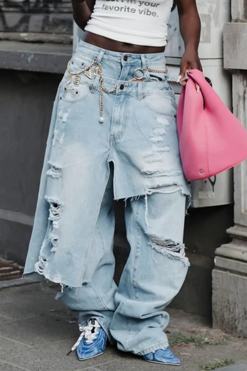 Women's Casual Hot Selling Asymmetrical Overlapping Jeans