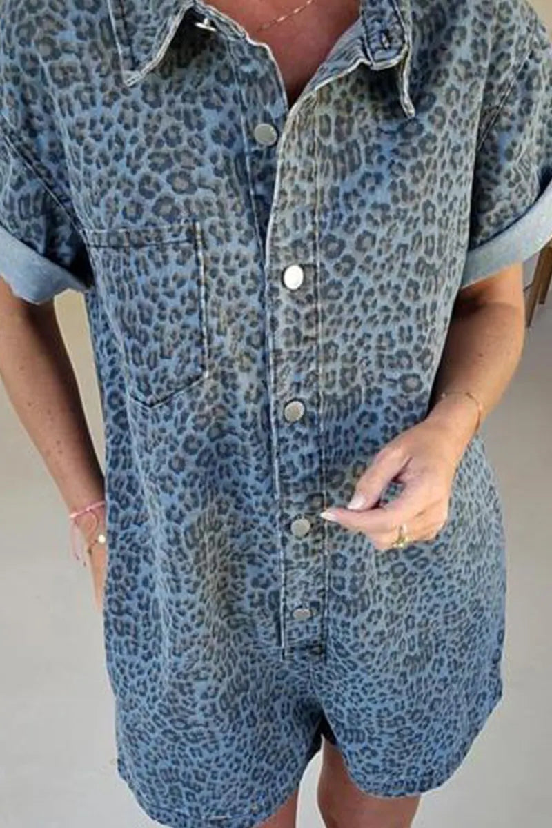 Women's Casual Printed Loose Fit Denim Jumpsuit