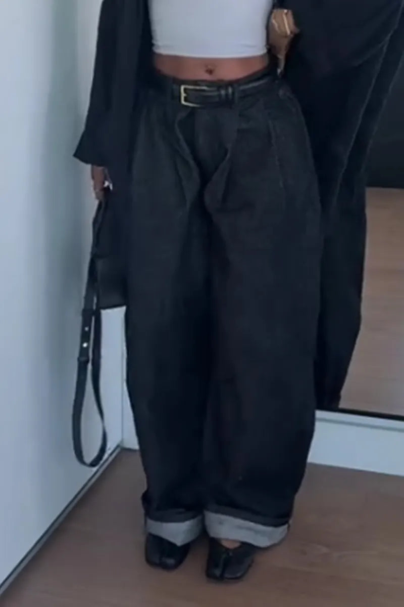 Women's Casual Loose Wide Leg Jeans(Belts Are Not For Sale)