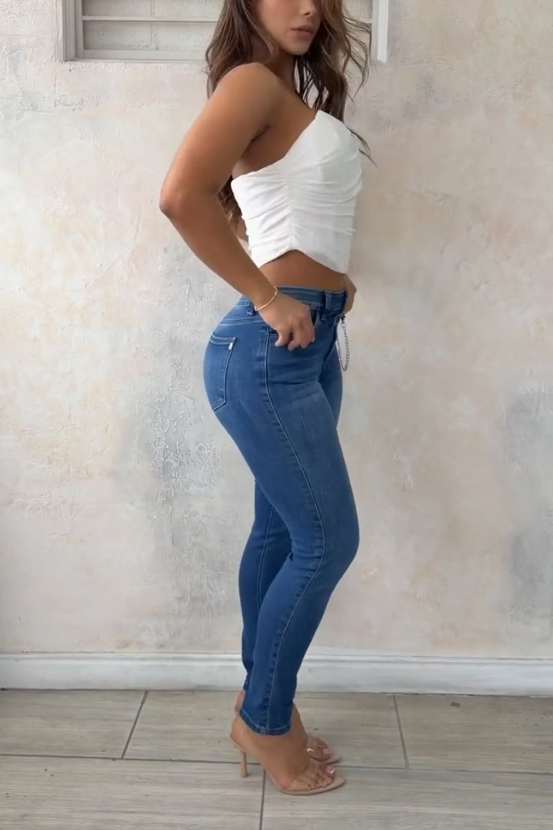 Women's Patchwork Washing Chain Casual Tight Jeans