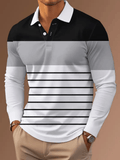 Men's Business Casual Striped Long Sleeve Polo