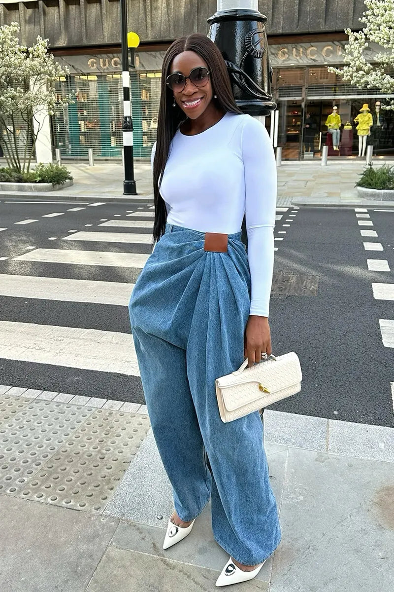Women's Street Style Flared Jeans with Chic Waist Design