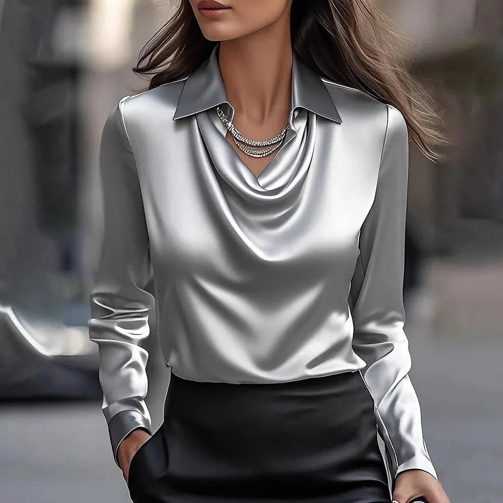 Women's Lapel Satin Elegant Top