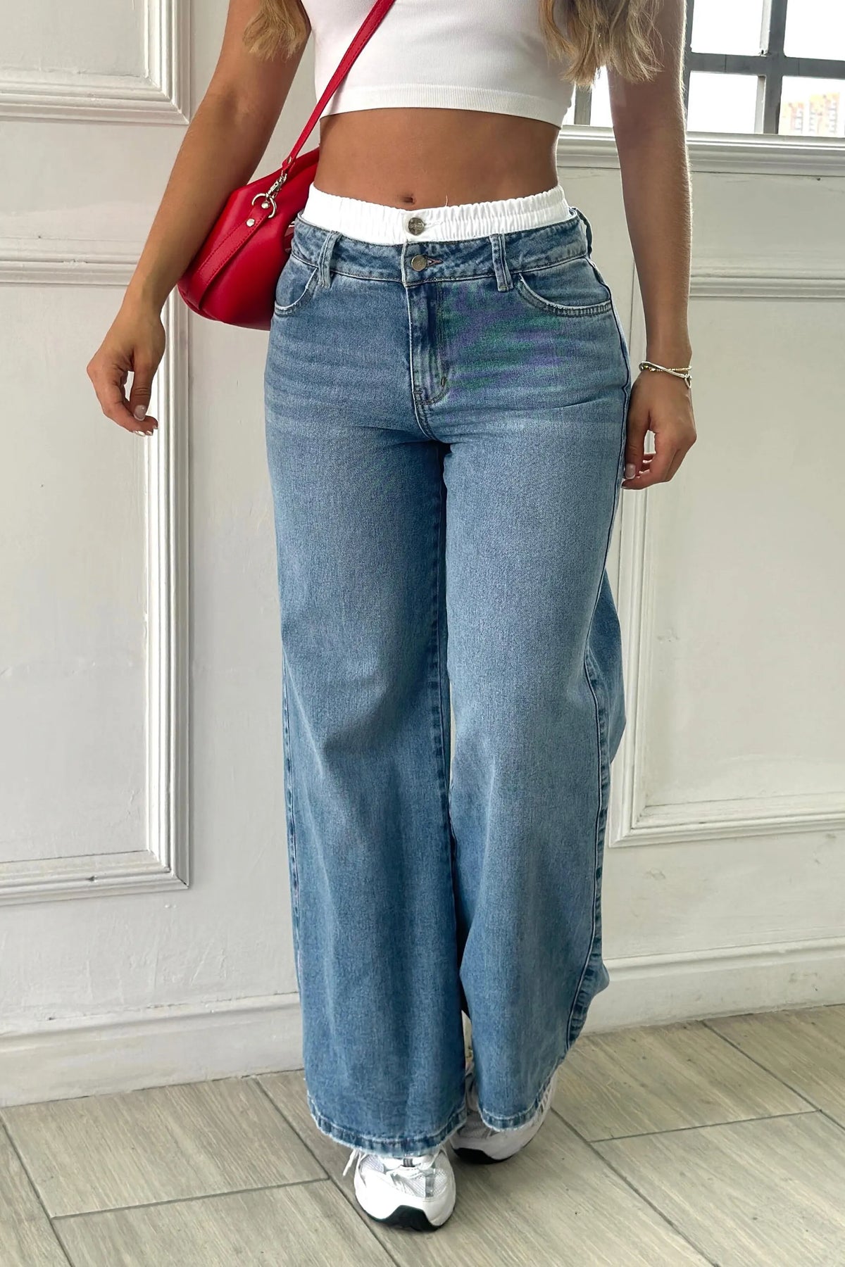 Women's Casual Versatile Waist Color Block Jeans