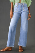 Ladies' Fashionable And Casual Loose Straight Leg Short High Waisted Jeans
