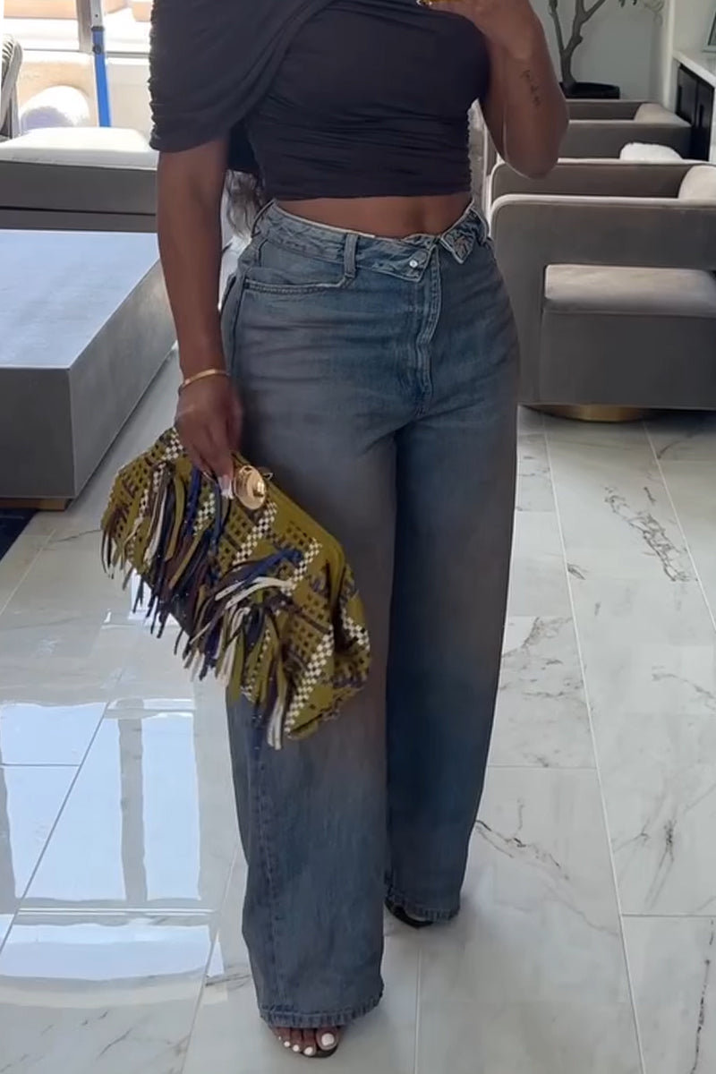 Women Make Vintage Washed Casual Wide Leg Jeans