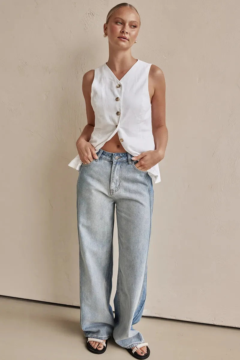 Women's Fashion Street Washed Two Tone Jeans