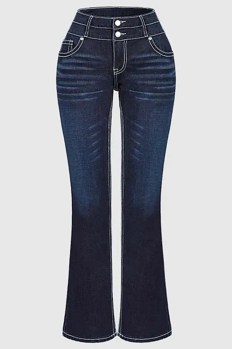 Women's Vintage Embroidered Two-Button Fly Jeans