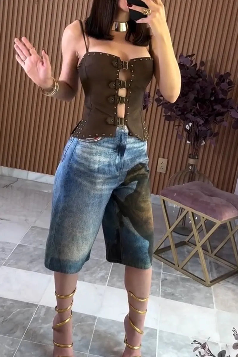Women's Fashion Studded Vest or Horse Pattern Cropped Jeans