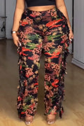 Women Strapless Top+ Patchwork Tassel Printed Pants Casual Set