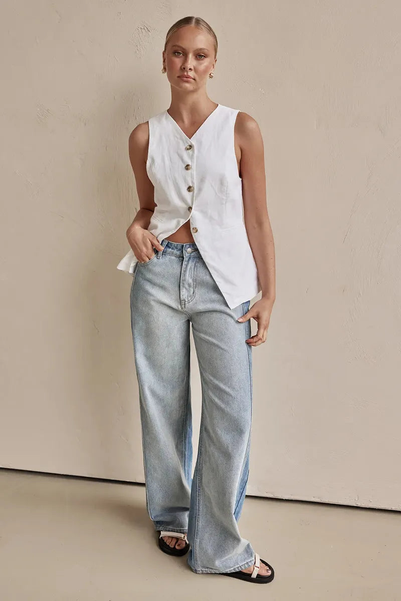 Women's Fashion Street Washed Two Tone Jeans