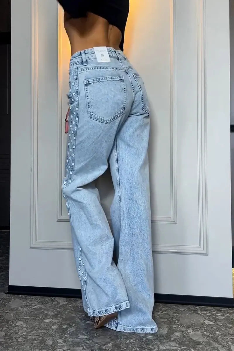 Women's Casual Commuter Side Trim Wide Leg Jeans